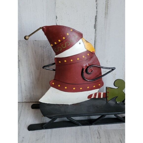 Toboggan foreside penguin rustic metal sledding home decor Xmas - Picture 2 of 10
